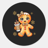 Cute Gingerbread Leopard Coquette Christmas Xmas G Ronde Sticker (Voorkant)