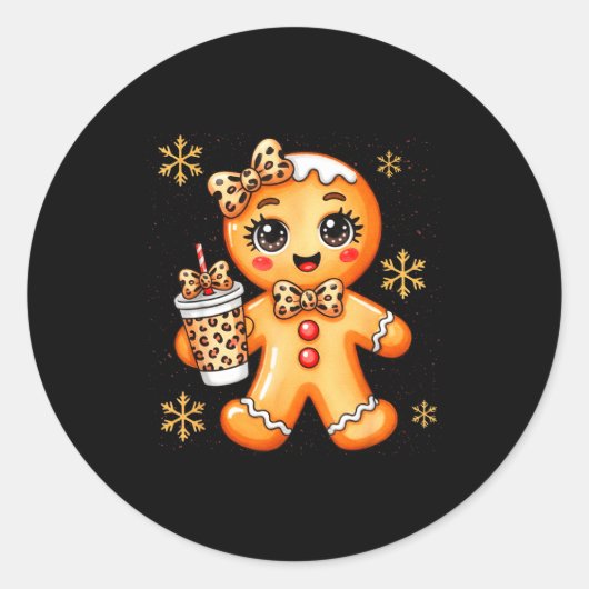 Cute Gingerbread Leopard Coquette Christmas Xmas G Ronde Sticker (Voorkant)