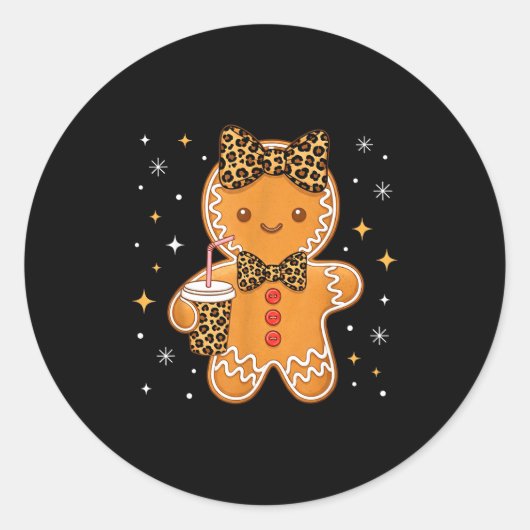 Cute Gingerbread Leopard Coquette Christmas Xmas G Ronde Sticker (Voorkant)