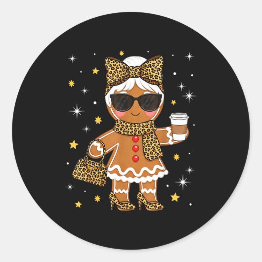 Cute Gingerbread Leopard Coquette Christmas Xmas G Ronde Sticker (Voorkant)