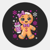 Cute Gingerbread Leopard Coquette Christmas Xmas G Ronde Sticker (Voorkant)