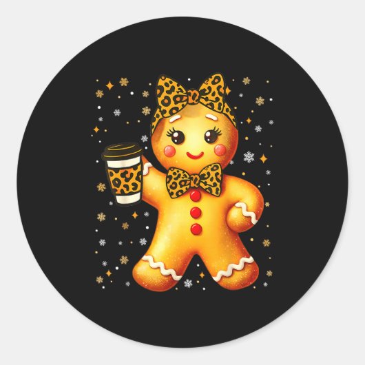 Cute Gingerbread Leopard Coquette Christmas Xmas G Ronde Sticker (Voorkant)