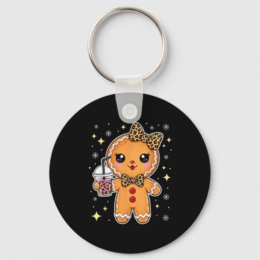 Cute Gingerbread Leopard Coquette Christmas Xmas G Sleutelhanger (Voorkant)