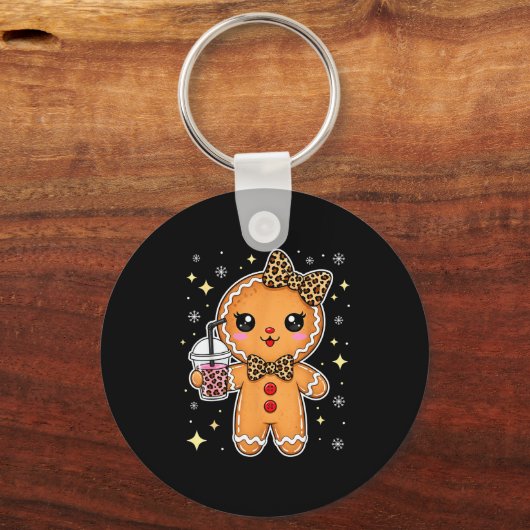 Cute Gingerbread Leopard Coquette Christmas Xmas G Sleutelhanger (Voorkant)