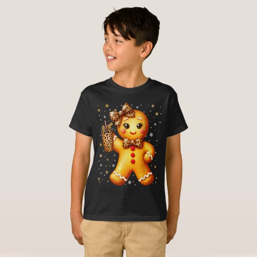 Cute Gingerbread Leopard Coquette Christmas Xmas G T-shirt (Voorkant volledig)