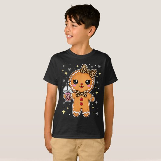 Cute Gingerbread Leopard Coquette Christmas Xmas G T-shirt (Voorkant volledig)