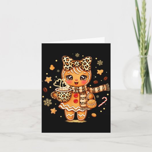 Cute Gingerbread Leopard Coquette Christmas Xmas W Kaart (Voorkant)