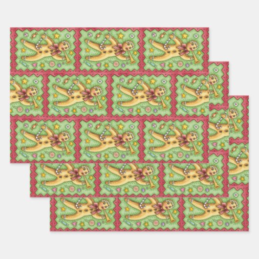 Cute Gingerbread Man Blowing Horn, Christmas Candy Inpakpapier Vel (Set)