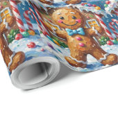 Cute Gingerbread Man Cheerful Christmas Cookie Art Cadeaupapier (Rol Hoek)