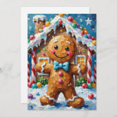 Cute Gingerbread Man Cheerful Christmas Cookie Art Feestdagenkaart (Voorkant / Achterkant)