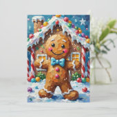 Cute Gingerbread Man Cheerful Christmas Cookie Art Feestdagenkaart (Staand voorkant)