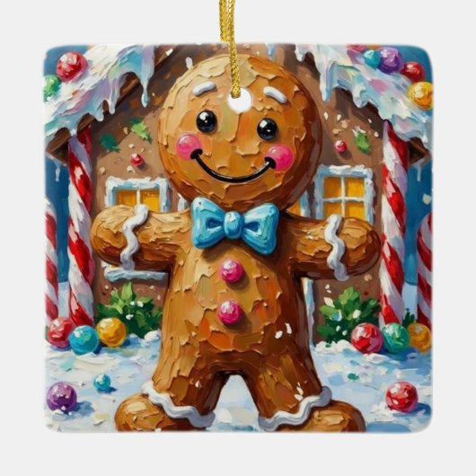 Cute Gingerbread Man Cheerful Christmas Cookie Art Keramisch Ornament (Voorkant)