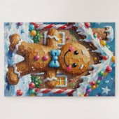 Cute Gingerbread Man Cheerful Christmas Cookie Art Legpuzzel (Horizontaal)