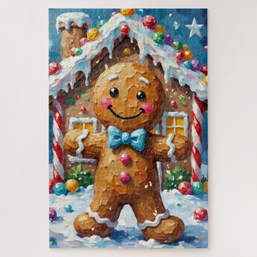 Cute Gingerbread Man Cheerful Christmas Cookie Art Legpuzzel (Verticaal)
