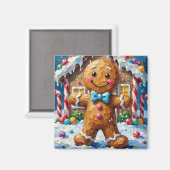 Cute Gingerbread Man Cheerful Christmas Cookie Art Magneet (Voorkant / Achterkant)