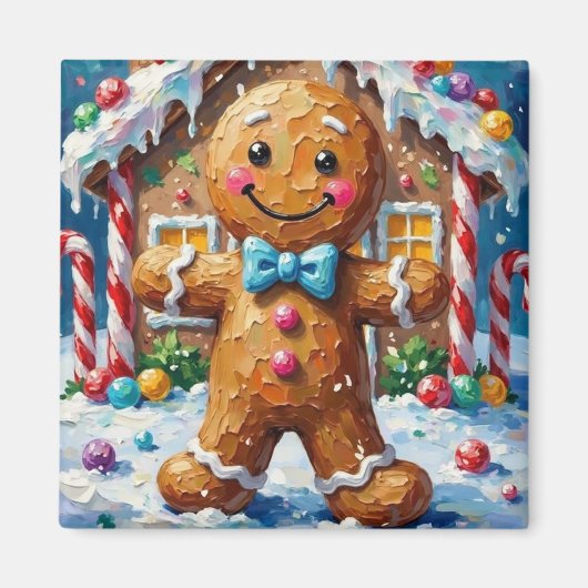 Cute Gingerbread Man Cheerful Christmas Cookie Art Magneet (Voorkant)