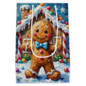 Cute Gingerbread Man Cheerful Christmas Cookie Art Medium Cadeauzakje (Achterkant)
