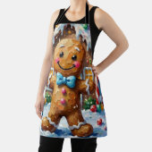 Cute Gingerbread Man Cheerful Christmas Cookie Art Schort (Insitu)