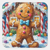 Cute Gingerbread Man Cheerful Christmas Cookie Art Vierkante Sticker (Voorkant)