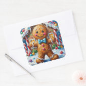 Cute Gingerbread Man Cheerful Christmas Cookie Art Vierkante Sticker (Envelop)
