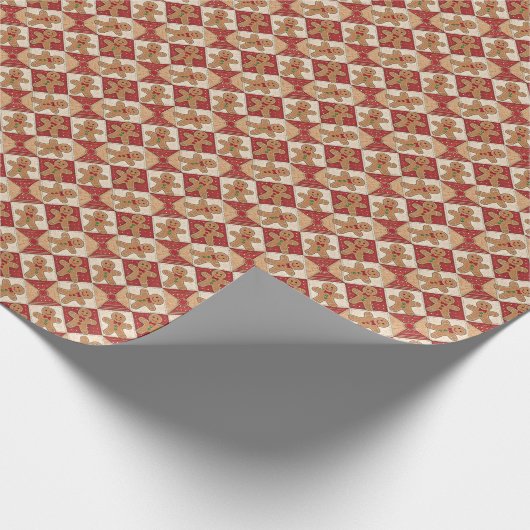 Cute Gingerbread Man Patchwork Christmas Cadeaupapier (Hoek)