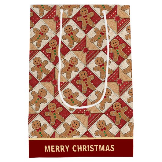 Cute Gingerbread Man Patchwork Pattern Custom Medium Cadeauzakje (Achterkant)