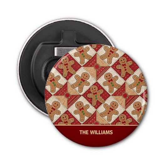Cute Gingerbread Man Patchwork Pattern Style Button Flesopener (Voorkant)