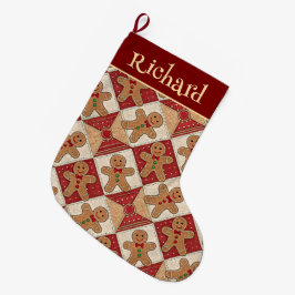 Cute Gingerbread Man Patchwork Pattern Style Grote Kerstsok