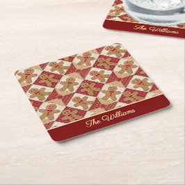 Cute Gingerbread Man Patchwork Pattern Style Kartonnen Onderzetters