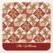 Cute Gingerbread Man Patchwork Pattern Style Kartonnen Onderzetters (Voorkant)