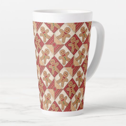Cute Gingerbread Man Patchwork Pattern Style Latte Mok (Rechterhoek)