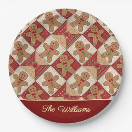 Cute Gingerbread Man Patchwork Pattern Style Papieren Bordje