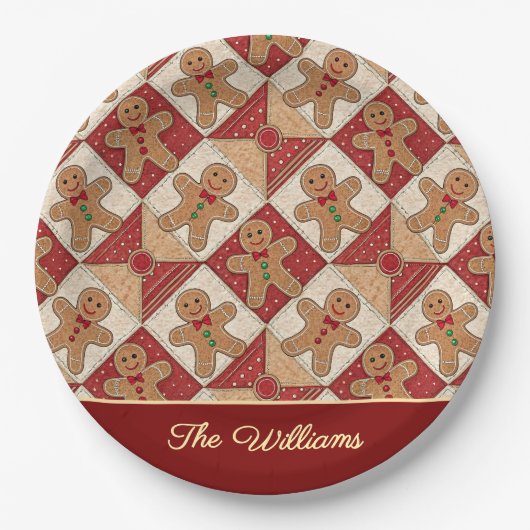 Cute Gingerbread Man Patchwork Pattern Style Papieren Bordje (Voorkant)