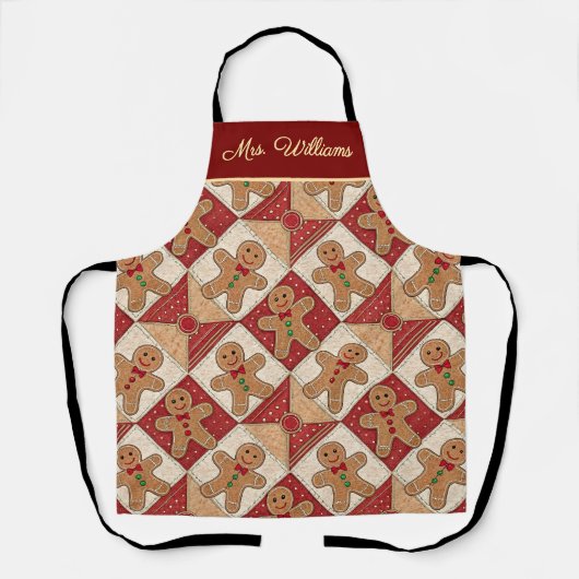 Cute Gingerbread Man Patchwork Pattern Style Schort (Voorkant)