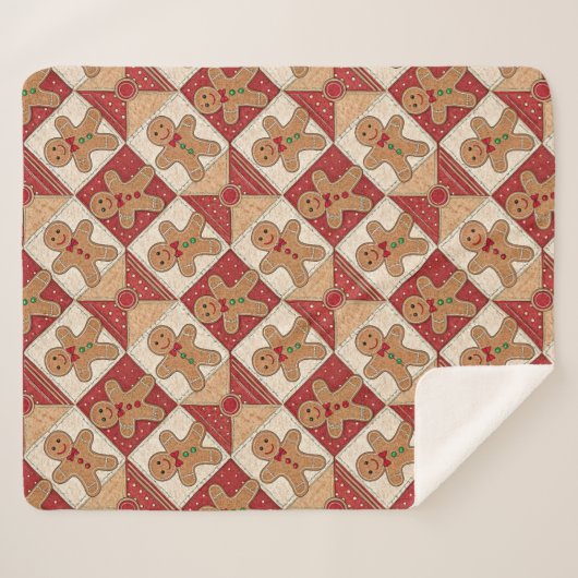 Cute Gingerbread Man Patchwork Pattern Style Sherpa Deken (Voorkant (horizontaal))