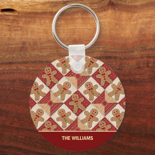 Cute Gingerbread Man Patchwork Pattern Style Sleutelhanger (Voorkant)