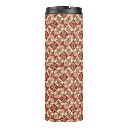 Cute Gingerbread Man Patchwork Pattern Style Thermosbeker (Achterkant)