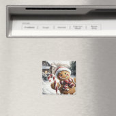 Cute Gingerbread Man with Candy Cane Magnet (Insitu (Vaatwasser))