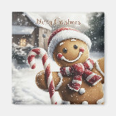Cute Gingerbread Man with Candy Cane Magnet (Voorkant)