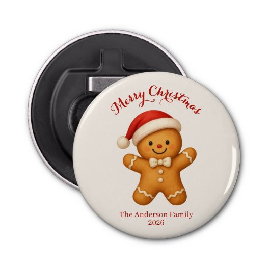 Cute Gingerbread Man with Santa Hat -  Button Flesopener (Voorkant)