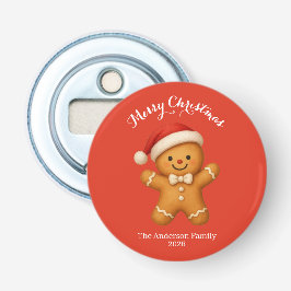 Cute Gingerbread Man with Santa Hat -  Button Flesopener