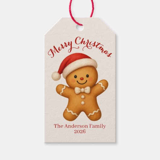 Cute Gingerbread Man with Santa Hat -  Cadeaulabel (Voorkant)