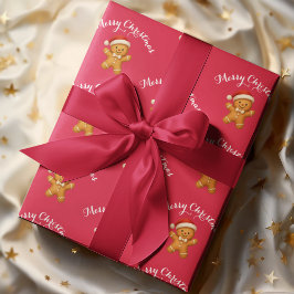 Cute Gingerbread Man with Santa Hat -  Cadeaupapier