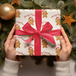 Cute Gingerbread Man with Santa Hat -  Cadeaupapier