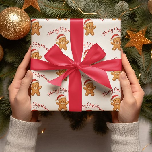 Cute Gingerbread Man with Santa Hat - Cadeaupapier