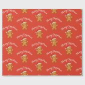 Cute Gingerbread Man with Santa Hat -  Cadeaupapier (Vlak)
