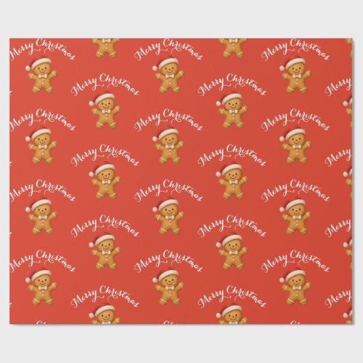 Cute Gingerbread Man with Santa Hat -  Cadeaupapier (Vlak)