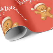 Cute Gingerbread Man with Santa Hat -  Cadeaupapier (Rol Hoek)