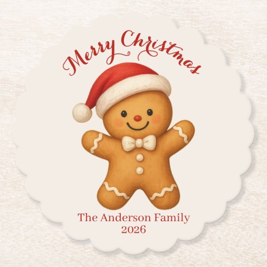 Cute Gingerbread Man with Santa Hat - Kartonnen Onderzetters (Voorkant)