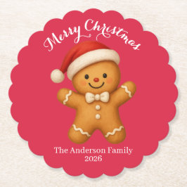 Cute Gingerbread Man with Santa Hat -  Kartonnen Onderzetters